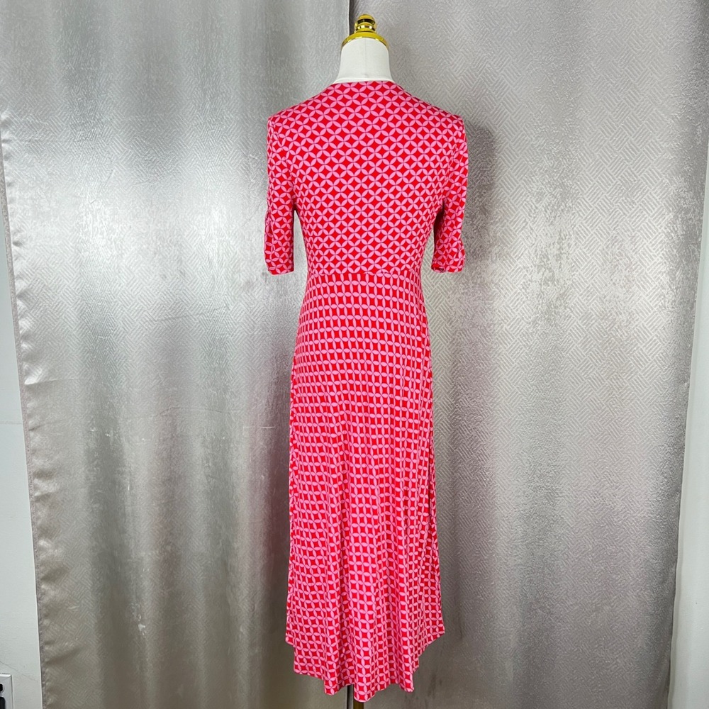 Boden Pink Red Geometric Maxi Dress V-Neck Jersey D0581 Womens 6P - Picture 3 of 10